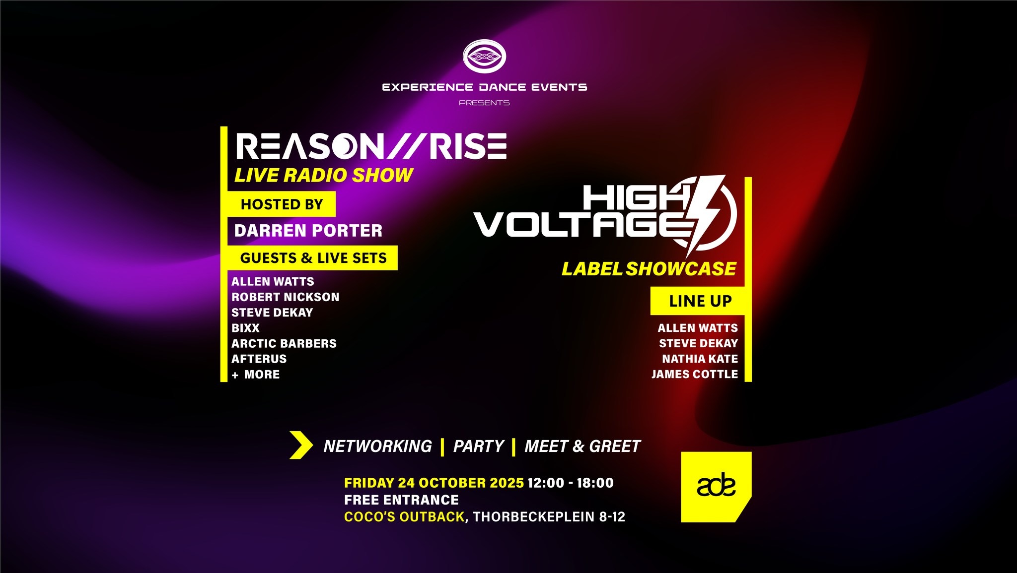 Experience Dance Events – Reason II Rise Live Radio Show &  High Voltage Label Showcase | ADE 2025